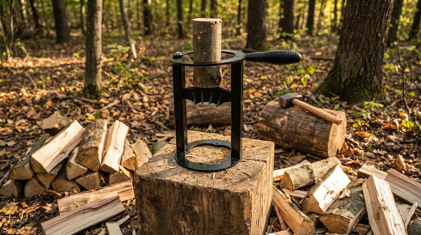 En kraftig og sikker brændekløver til optændingspinde fra DKTrimmer. Hakker brændehurtigt og uden brug af økse. Spar tid og undgå skader. 
